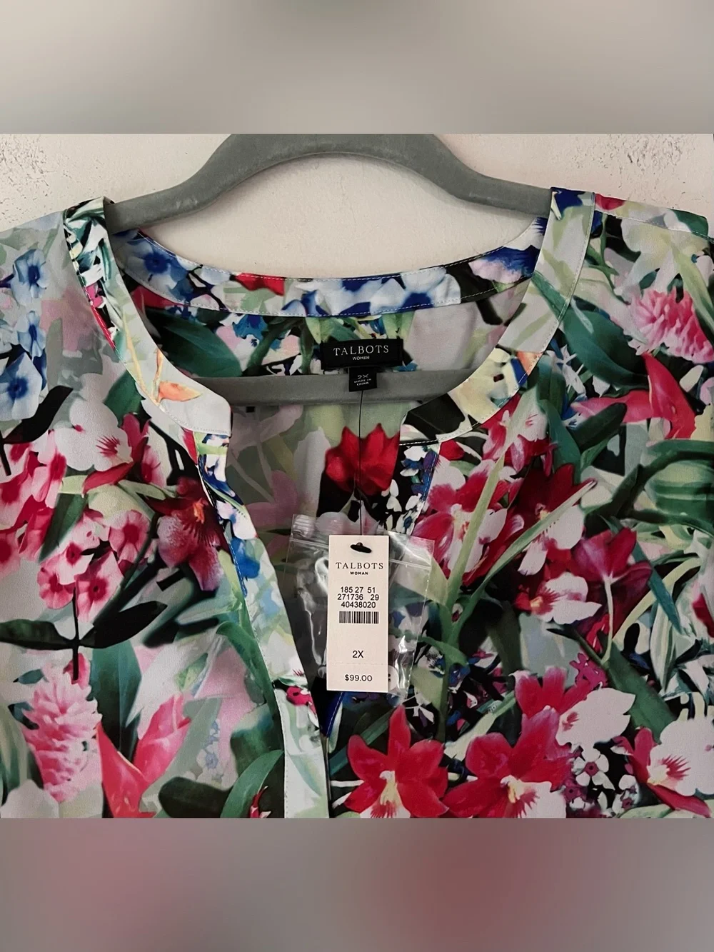 NWT Talbots Popover Multicolor Floral Long-Sleeve Blouse Sz 2X
